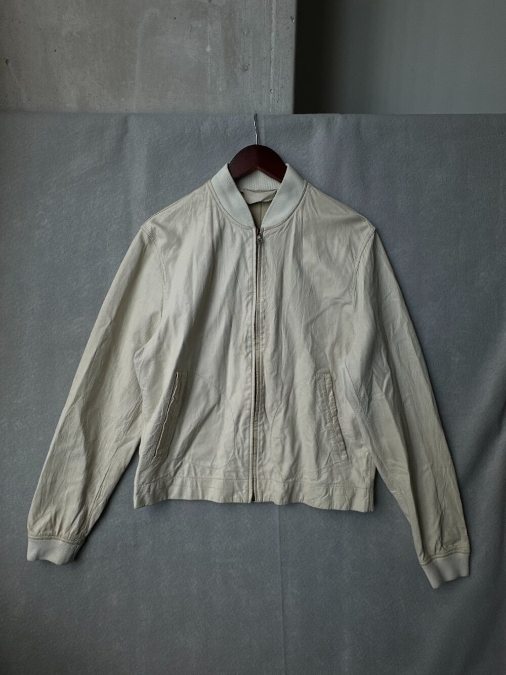Vintage Prada Milano Leather Bomber Jacket Mens L 52 Cream White Unlined 00s